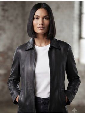 Women’s Black Leather Jacket - Classic Collar Great Condition